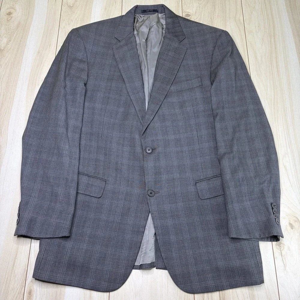 Hart Schaffner Marx GOLD Loro Piana Plaid Windowpane Wool Suit Mens 42R 38x30